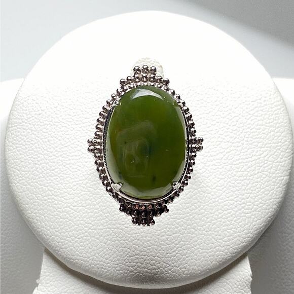 Vintage Sterling Silver Green Gemstone Cabochon Ring Size 6.75 - Picture 9 of 16